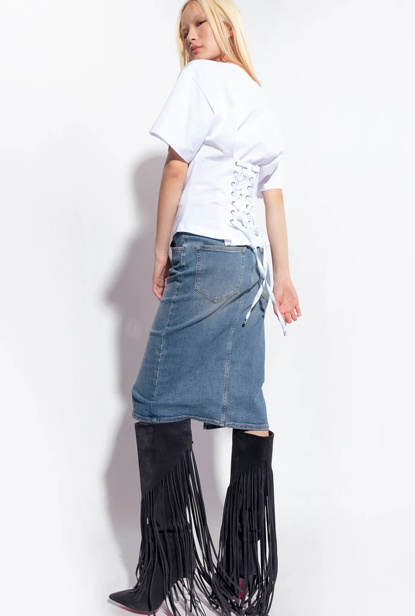 Topwear|PINKO T-Shirt Avec Lacets Au Dos Blanc Brill.