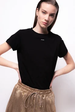 Topwear|PINKO T-Shirt Avec Petit Logo Noir Limousine