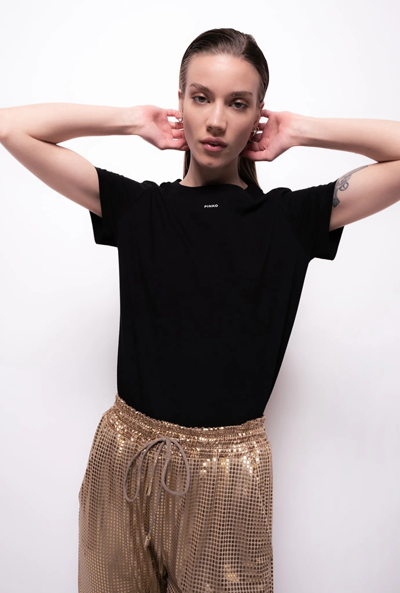 Topwear|PINKO T-Shirt Avec Petit Logo Noir Limousine