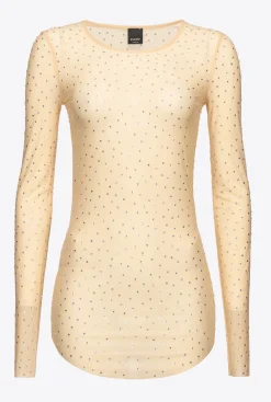 Lingerie|PINKO T-Shirt Avec Strass All-Over Beige/Amande Mate