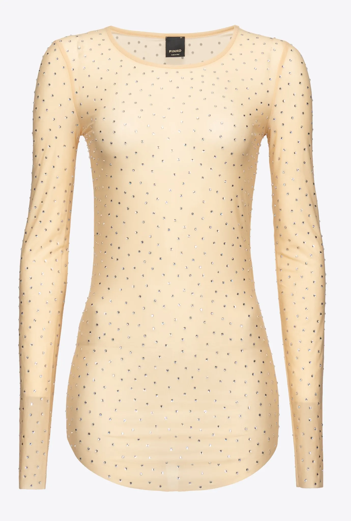 Lingerie|PINKO T-Shirt Avec Strass All-Over Beige/Amande Mate