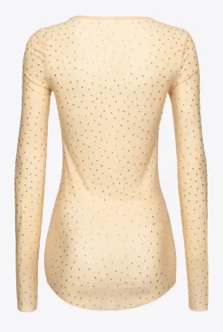 Lingerie|PINKO T-Shirt Avec Strass All-Over Beige/Amande Mate