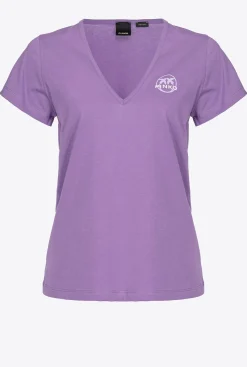 Topwear|PINKO T-Shirt Col V A Logo Lilas Lavande