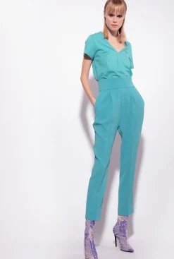 Topwear|PINKO T-Shirt Col V A Logo Bleu Ciel-Marine