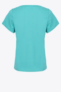 Topwear|PINKO T-Shirt Col V A Logo Bleu Ciel-Marine