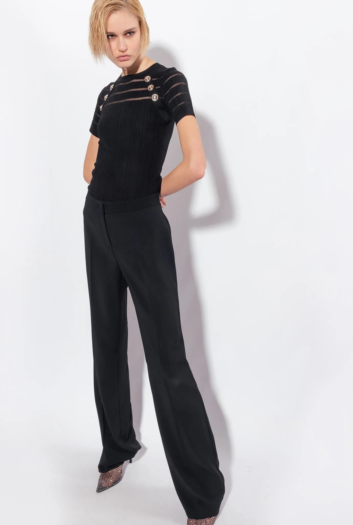 Pièces En Maille|PINKO T-Shirt Cotele A Details Transparents Noir Limousine
