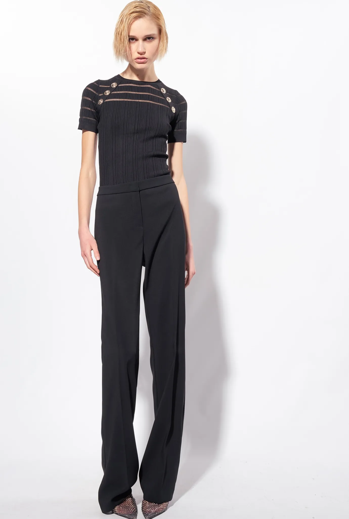 Pièces En Maille|PINKO T-Shirt Cotele A Details Transparents Noir Limousine