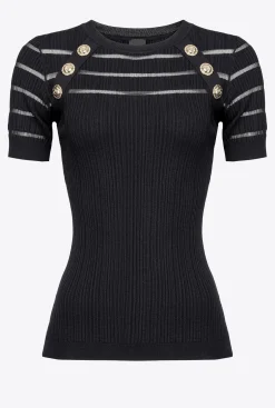 Pièces En Maille|PINKO T-Shirt Cotele A Details Transparents Noir Limousine