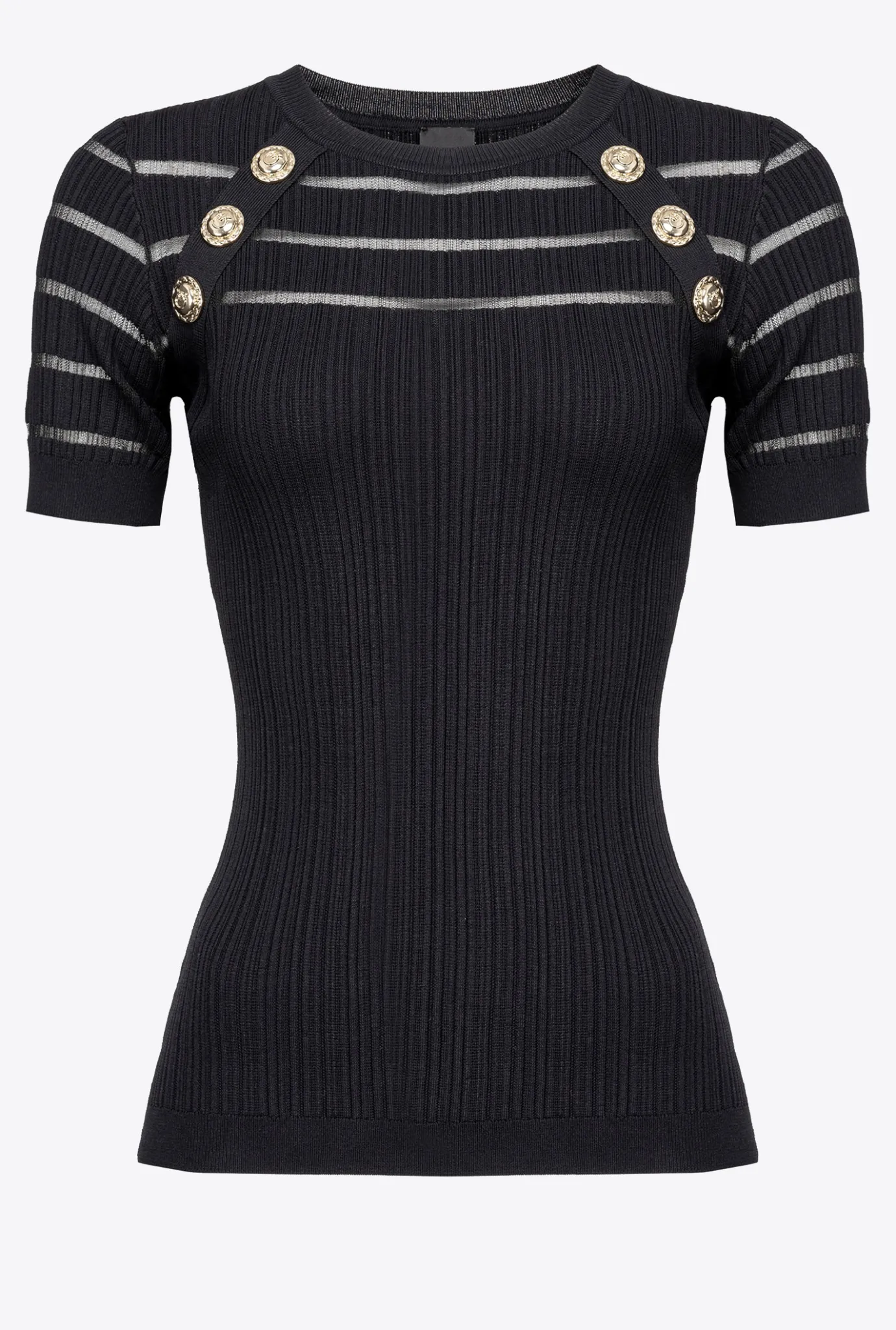 Pièces En Maille|PINKO T-Shirt Cotele A Details Transparents Noir Limousine