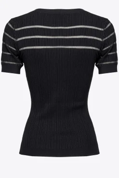 Pièces En Maille|PINKO T-Shirt Cotele A Details Transparents Noir Limousine