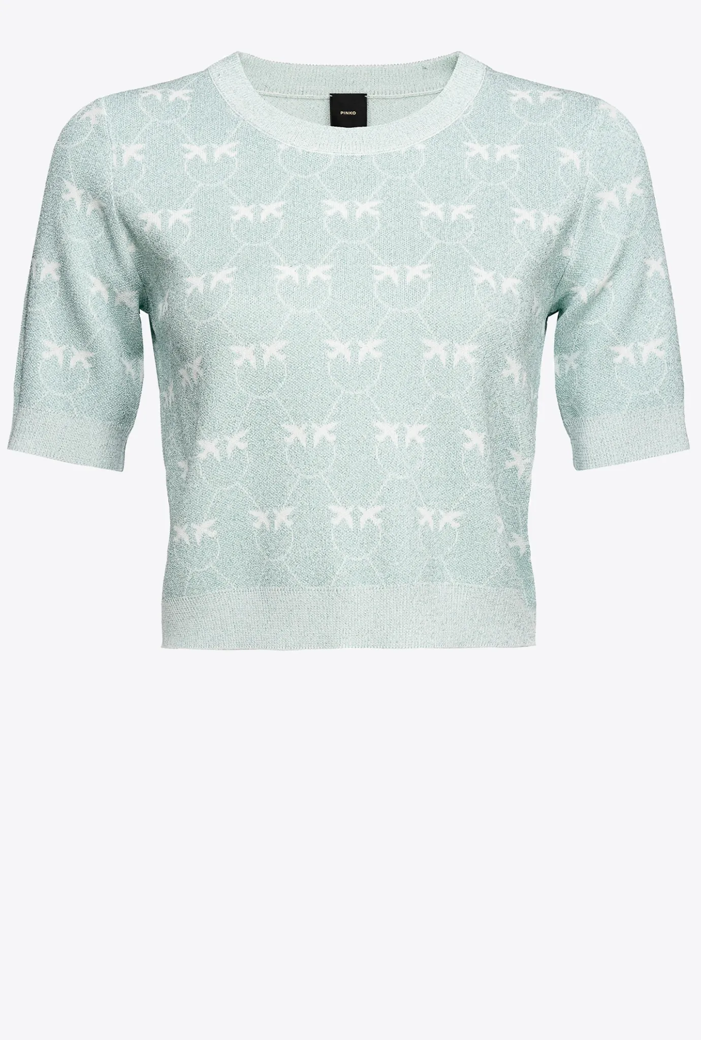 Tailleurs Et Ensembles|PINKO T-Shirt Court Monogram Lurex Aigue-Marine/Blanc