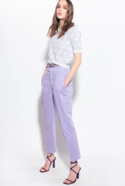 Tailleurs Et Ensembles|PINKO T-Shirt Court Monogram Lurex Lilas/Blanc