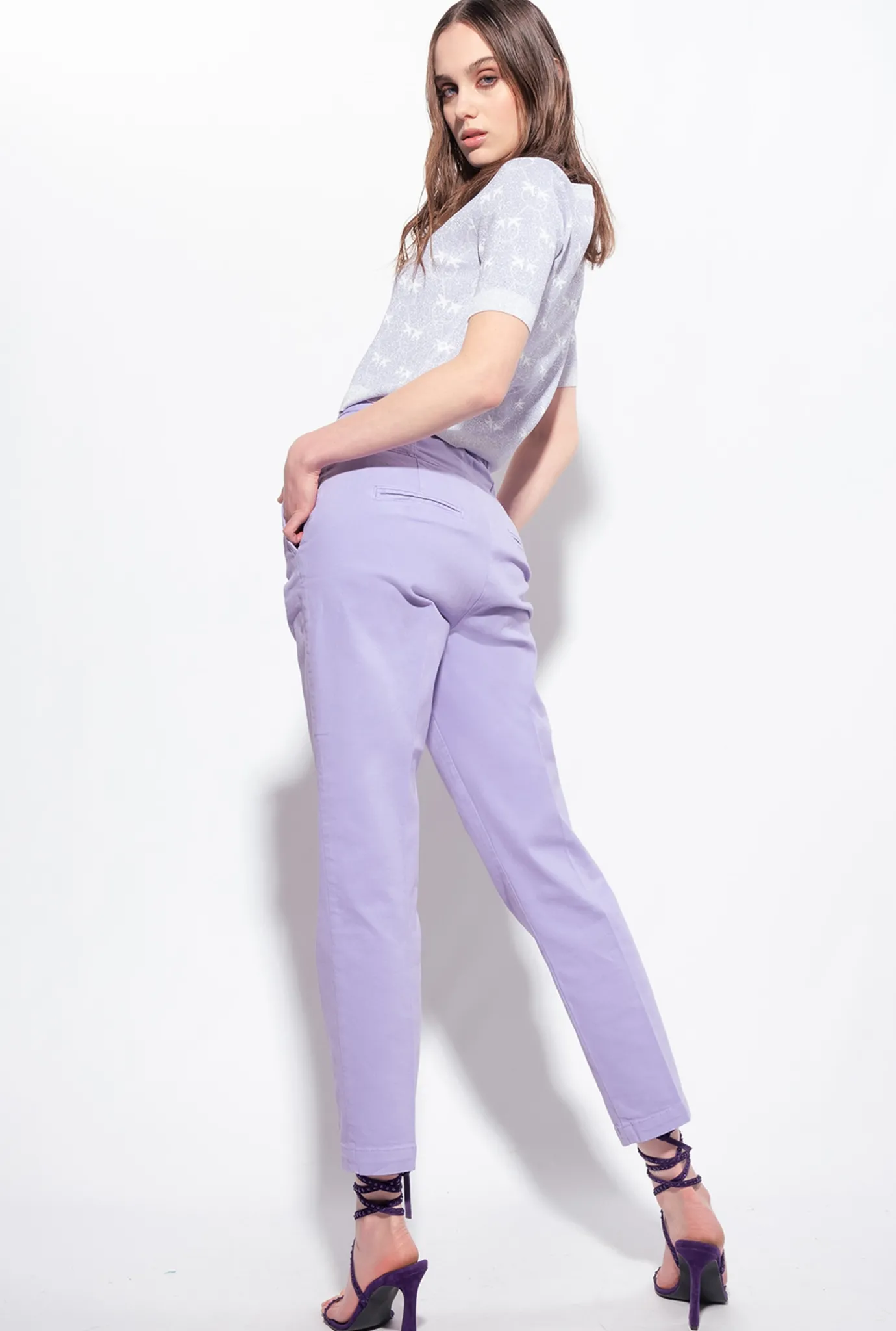 Tailleurs Et Ensembles|PINKO T-Shirt Court Monogram Lurex Lilas/Blanc