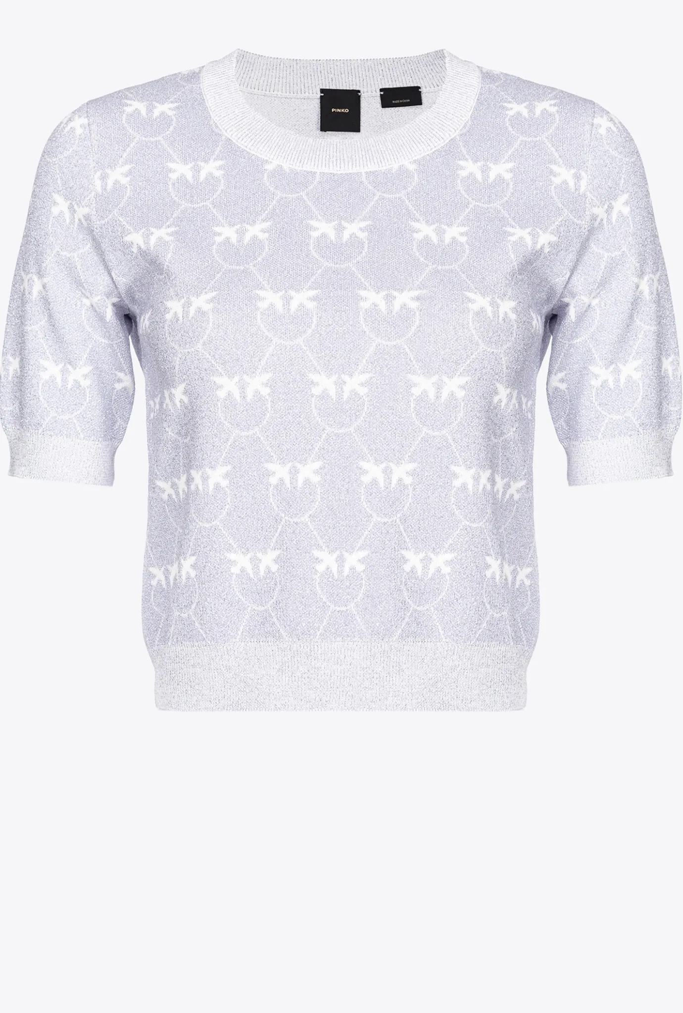 Tailleurs Et Ensembles|PINKO T-Shirt Court Monogram Lurex Lilas/Blanc