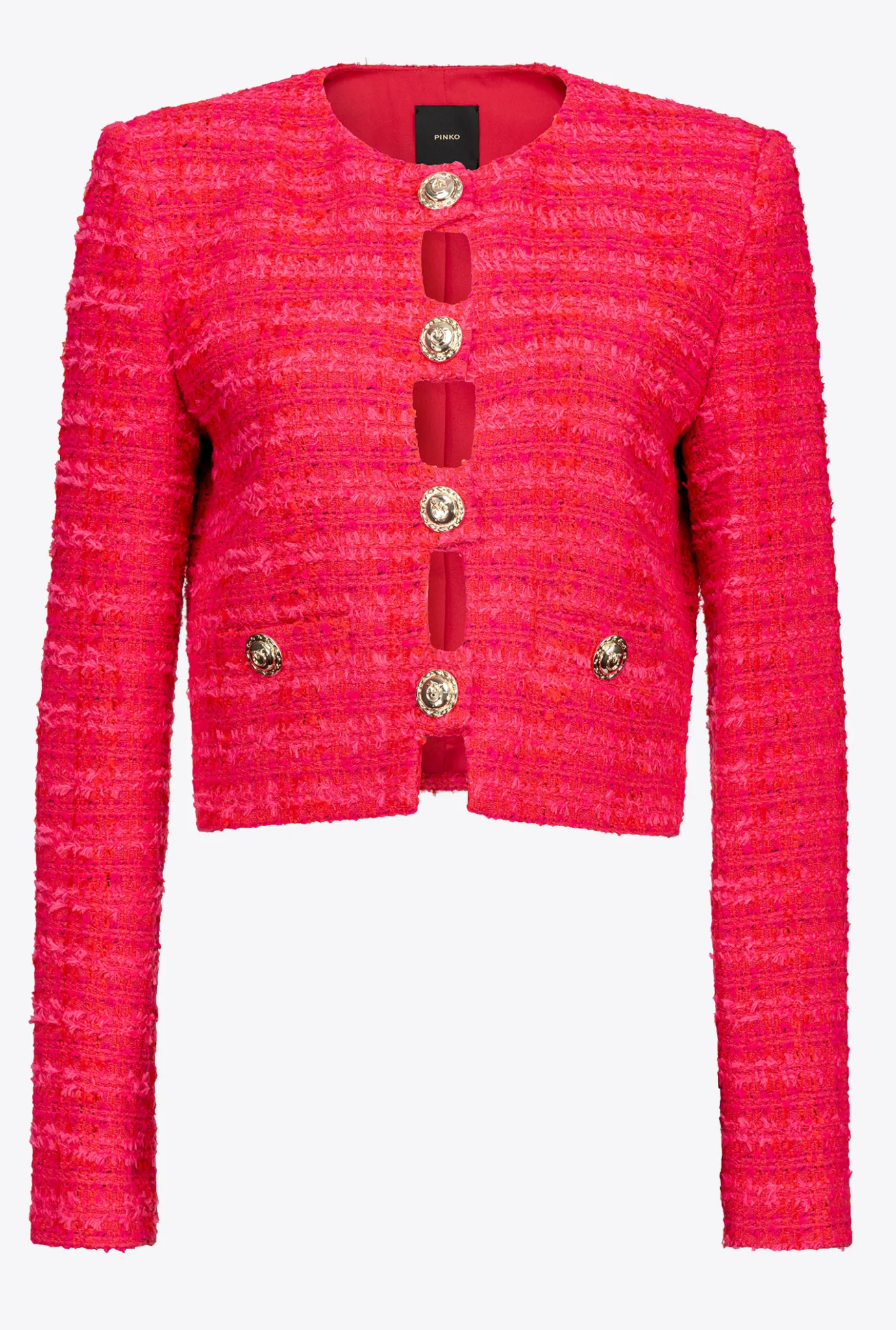 Tailleurs Et Ensembles|PINKO Veste Courte En Tweed Fantaisie Mult. Fuchsia/Rouge