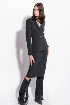 Tailleurs Et Ensembles|PINKO Veste Elegante A Fine Ceinture Noir Limousine