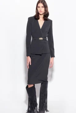 Tailleurs Et Ensembles|PINKO Veste Elegante A Fine Ceinture Noir Limousine