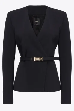 Tailleurs Et Ensembles|PINKO Veste Elegante A Fine Ceinture Noir Limousine