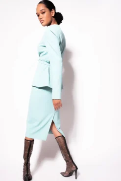 Tailleurs Et Ensembles|PINKO Veste Elegante A Fine Ceinture Bleu Nil