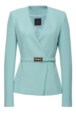 Tailleurs Et Ensembles|PINKO Veste Elegante A Fine Ceinture Bleu Nil