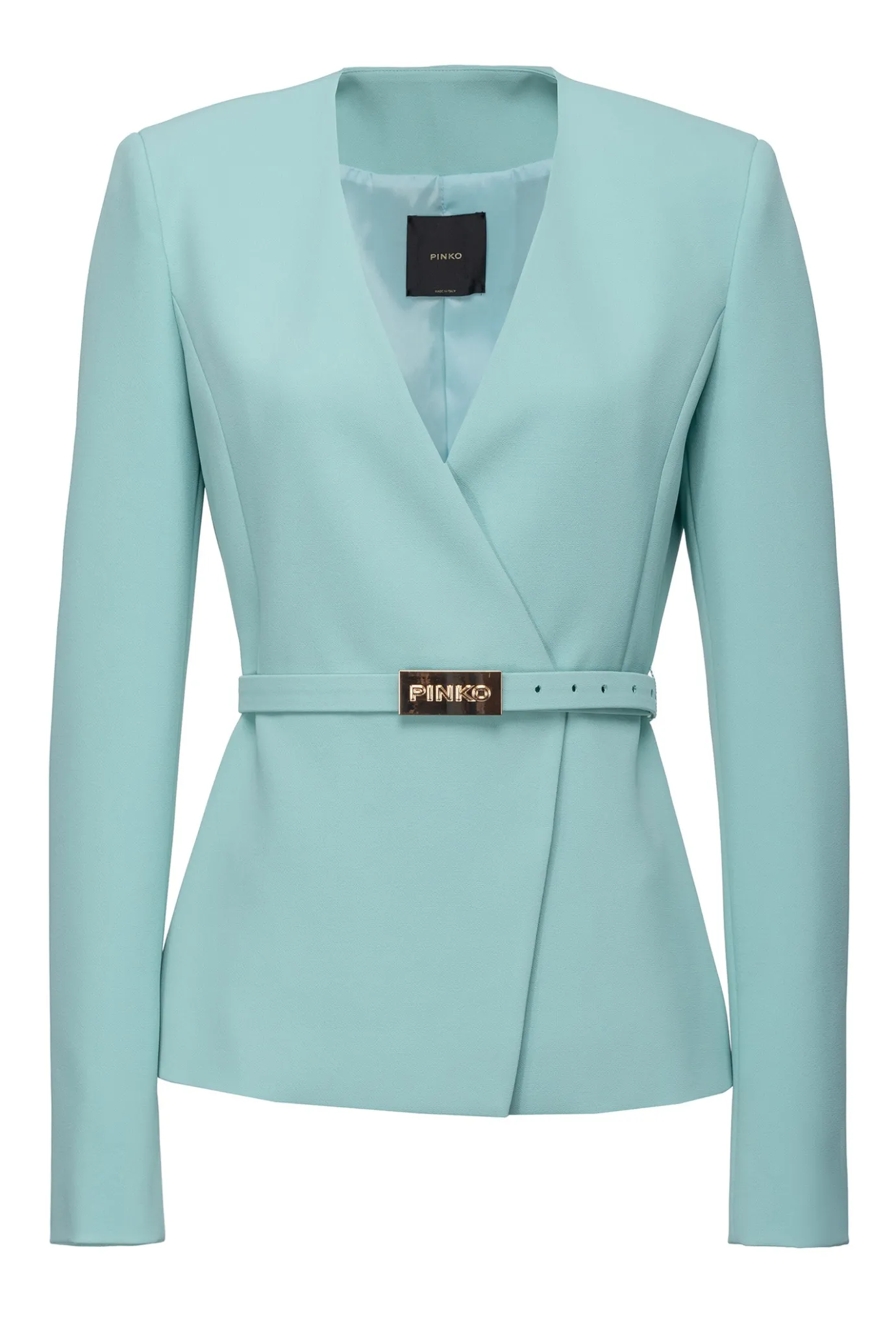 Tailleurs Et Ensembles|PINKO Veste Elegante A Fine Ceinture Bleu Nil