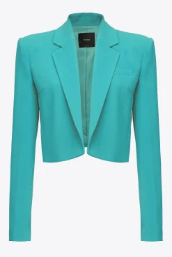 Tailleurs Et Ensembles|PINKO Veste Spencer En Crepe Stretch Bleu Ciel-Marine