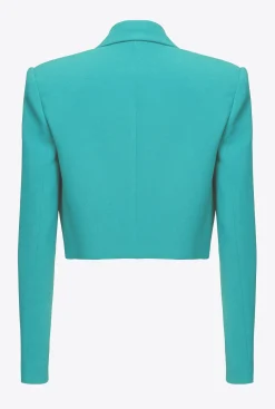 Tailleurs Et Ensembles|PINKO Veste Spencer En Crepe Stretch Bleu Ciel-Marine